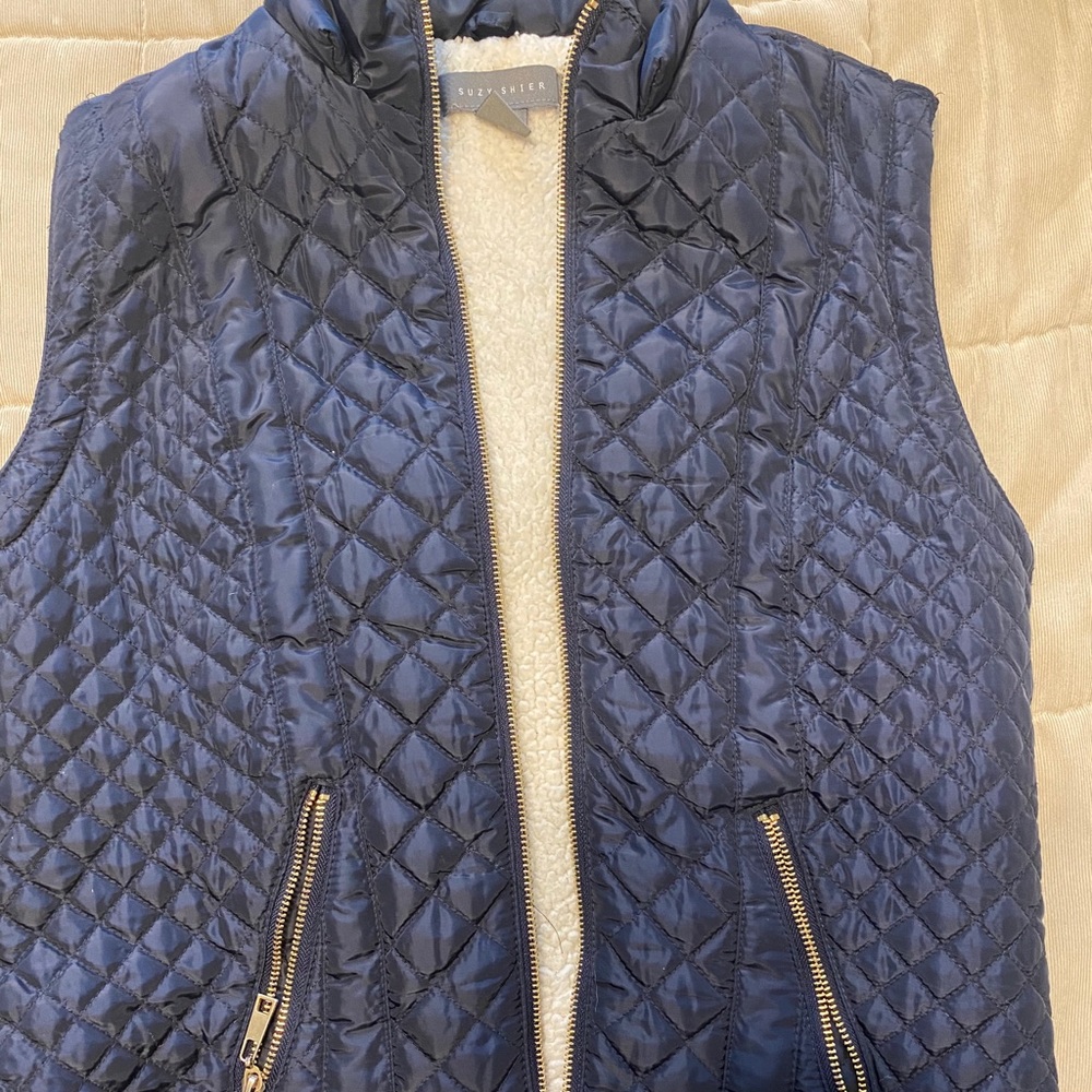 Navy Fuzzy Vest with White Fur